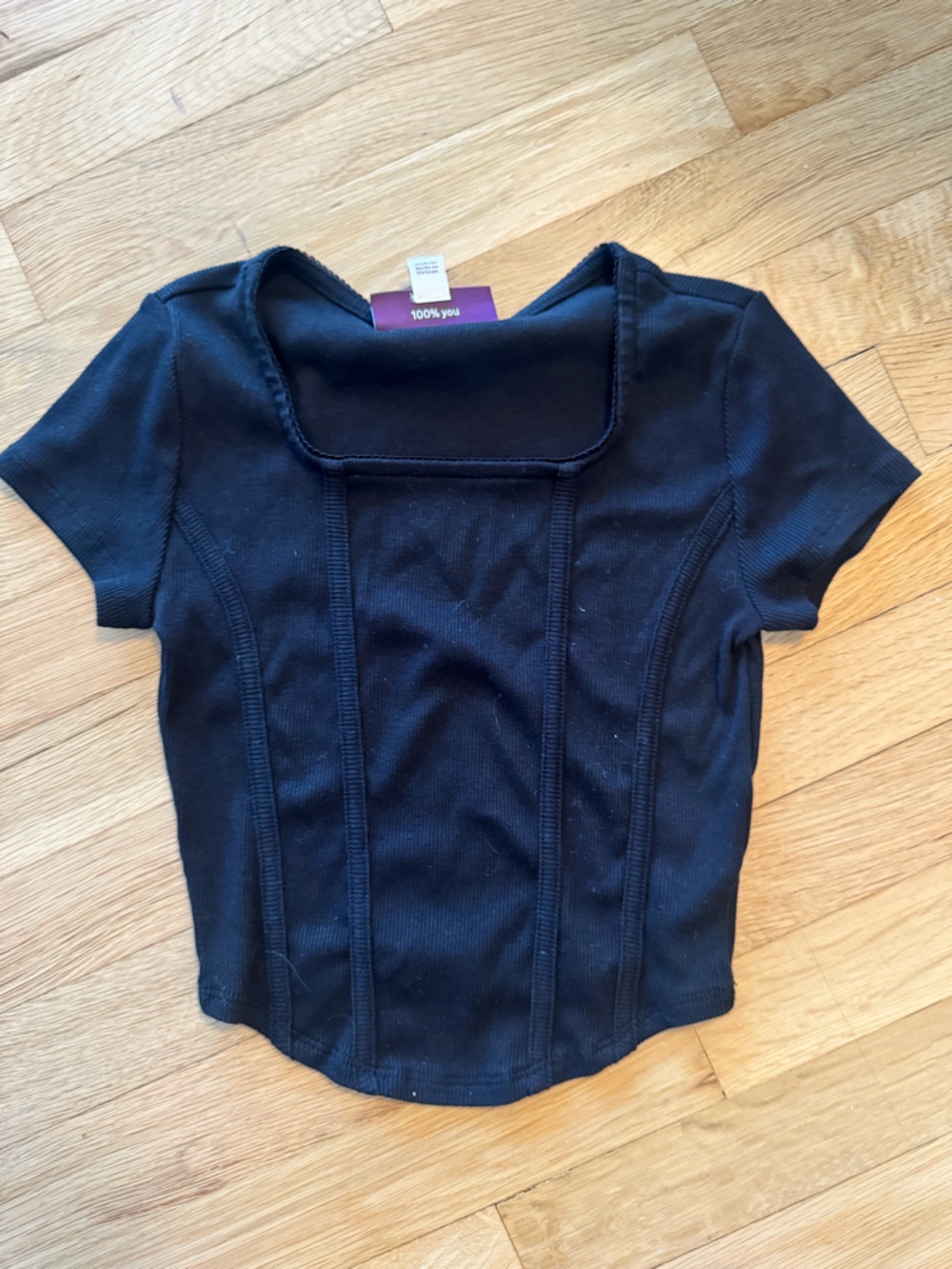 Black Square-Neck Short Sleeve Top by Weekend Academy